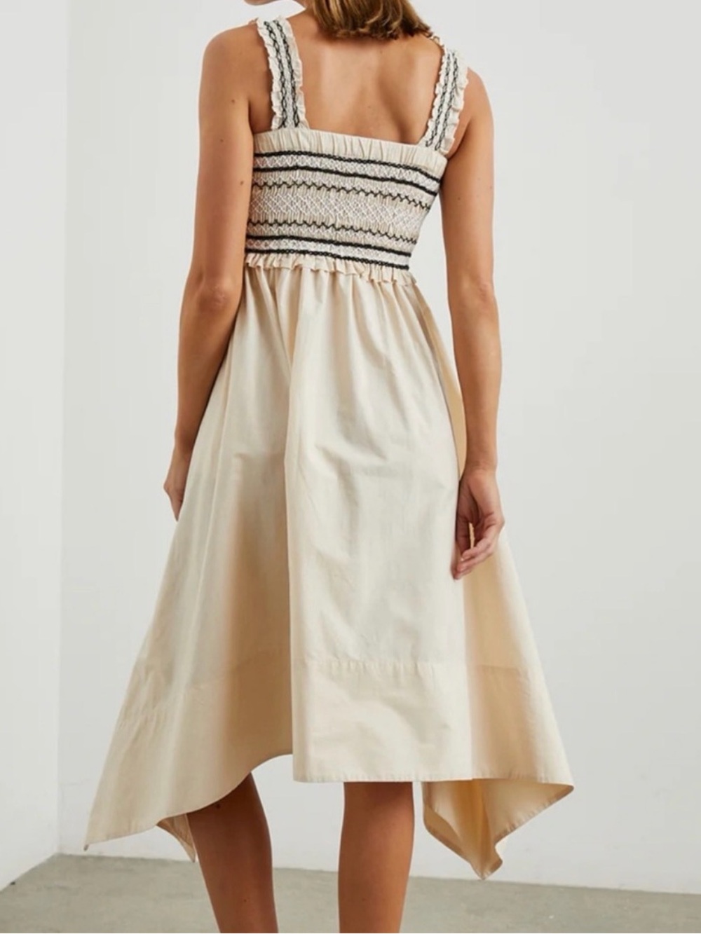 Rails Cream Smocked High-Low Midi Dress with Braided Straps - Picture 2 of 5